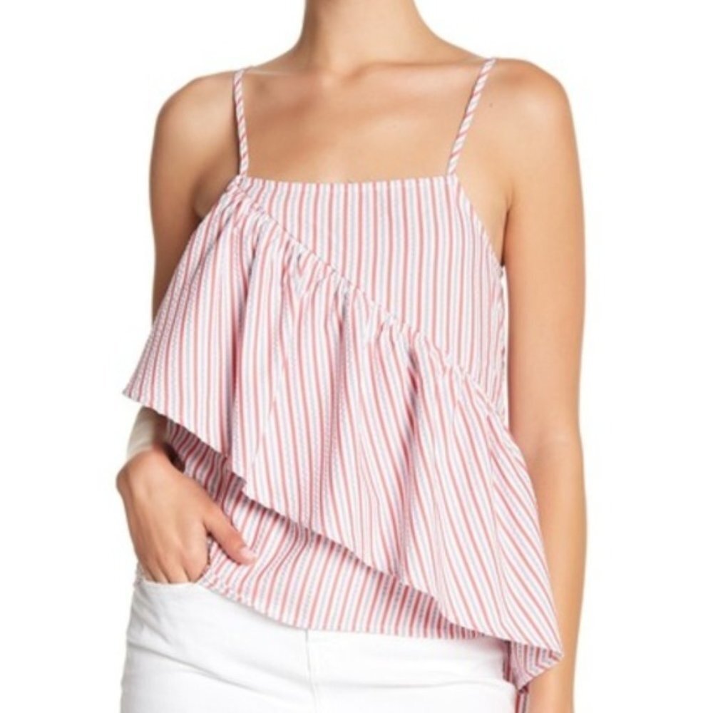 Abound Red White Blue Abstract Ruffled Tank Top XS